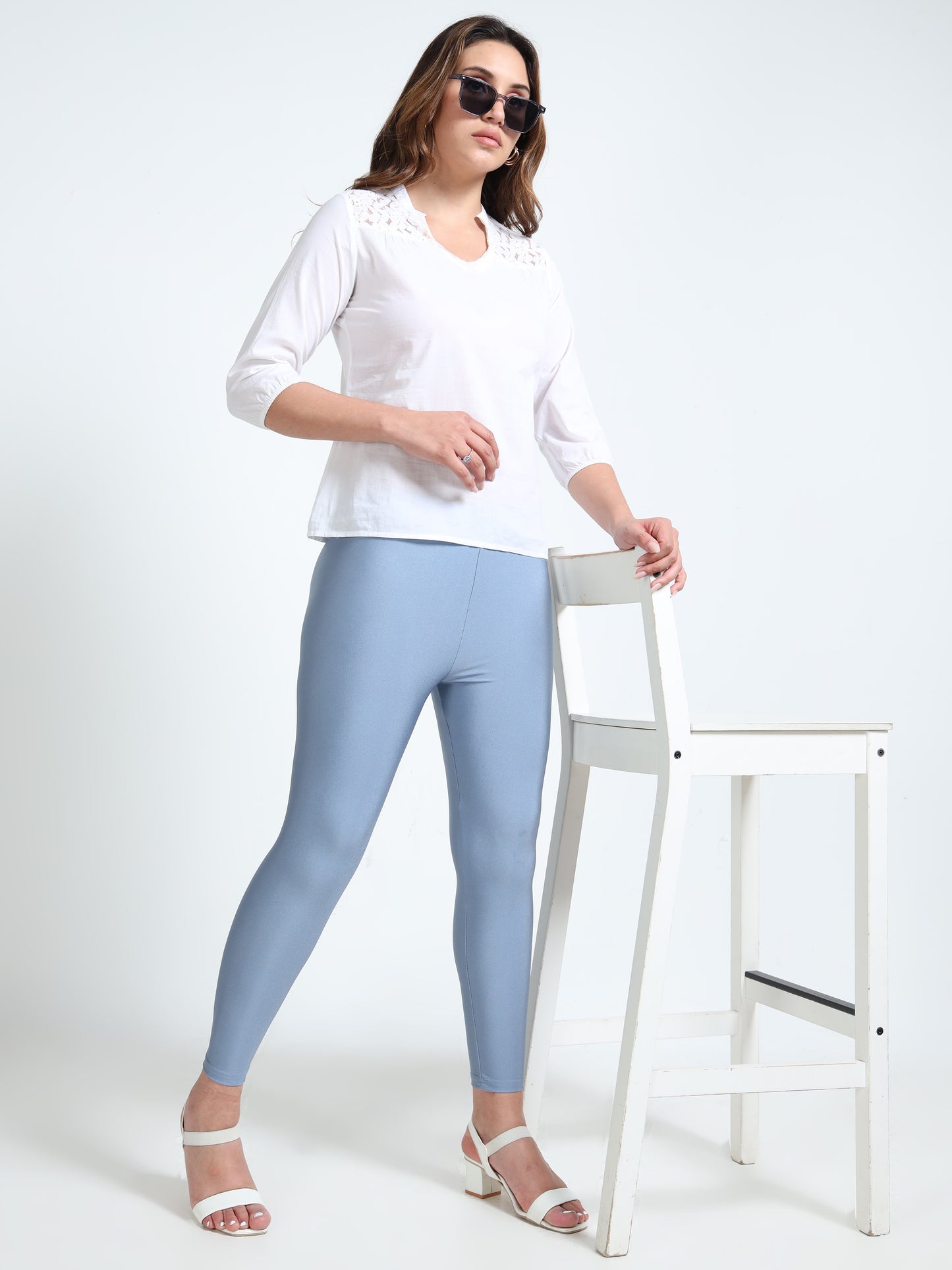 Nylon Shimmer Leggings Spandex for Women - Steel Grey