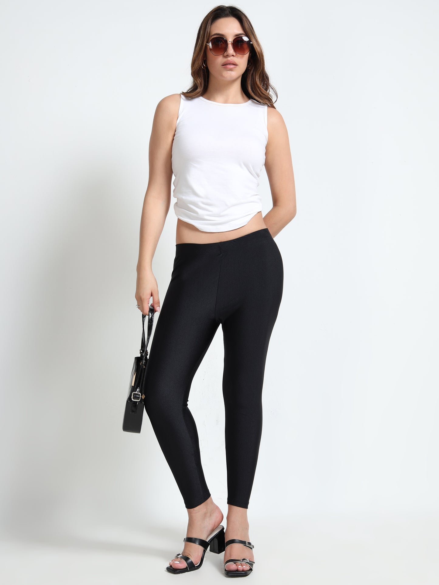 Nylon Shimmer Leggings Spandex for Women - Black