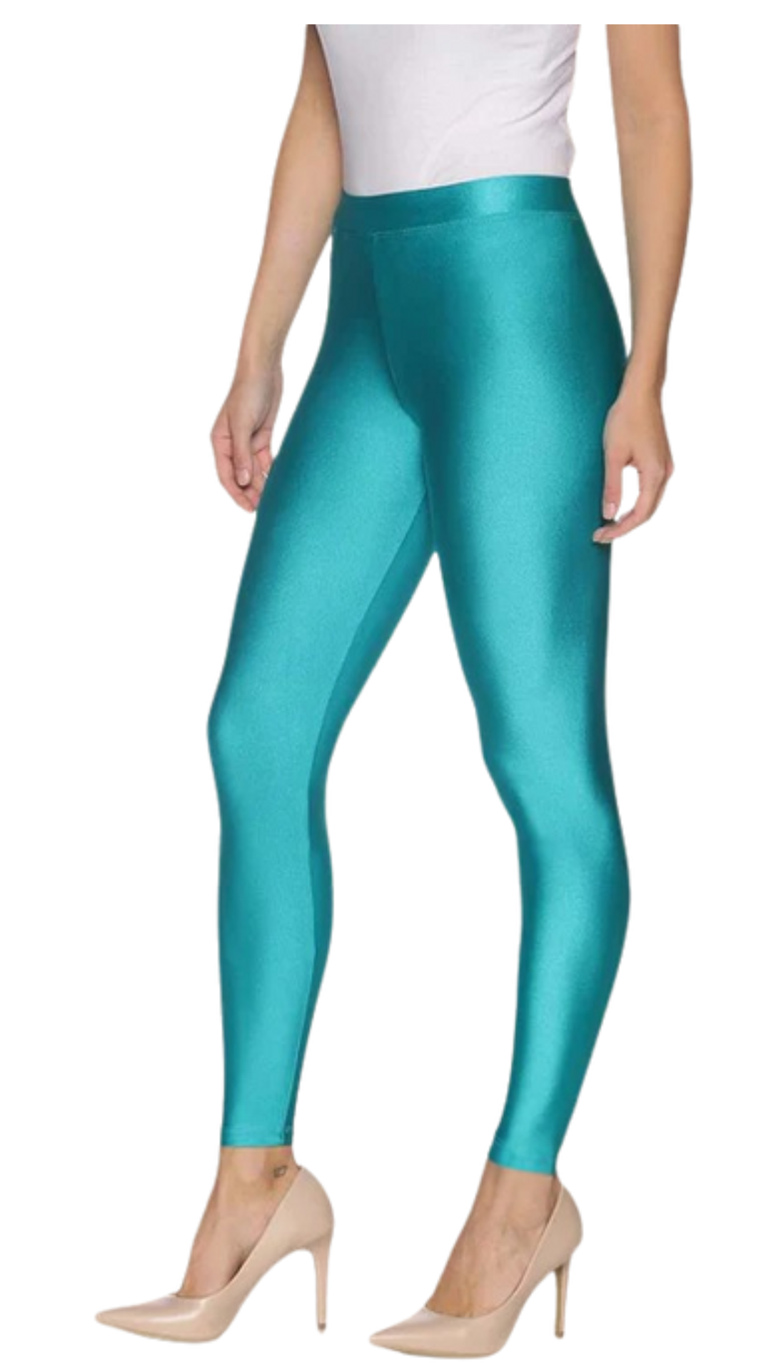 Nylon Shimmer Leggings Spandex for Women - Teal Green