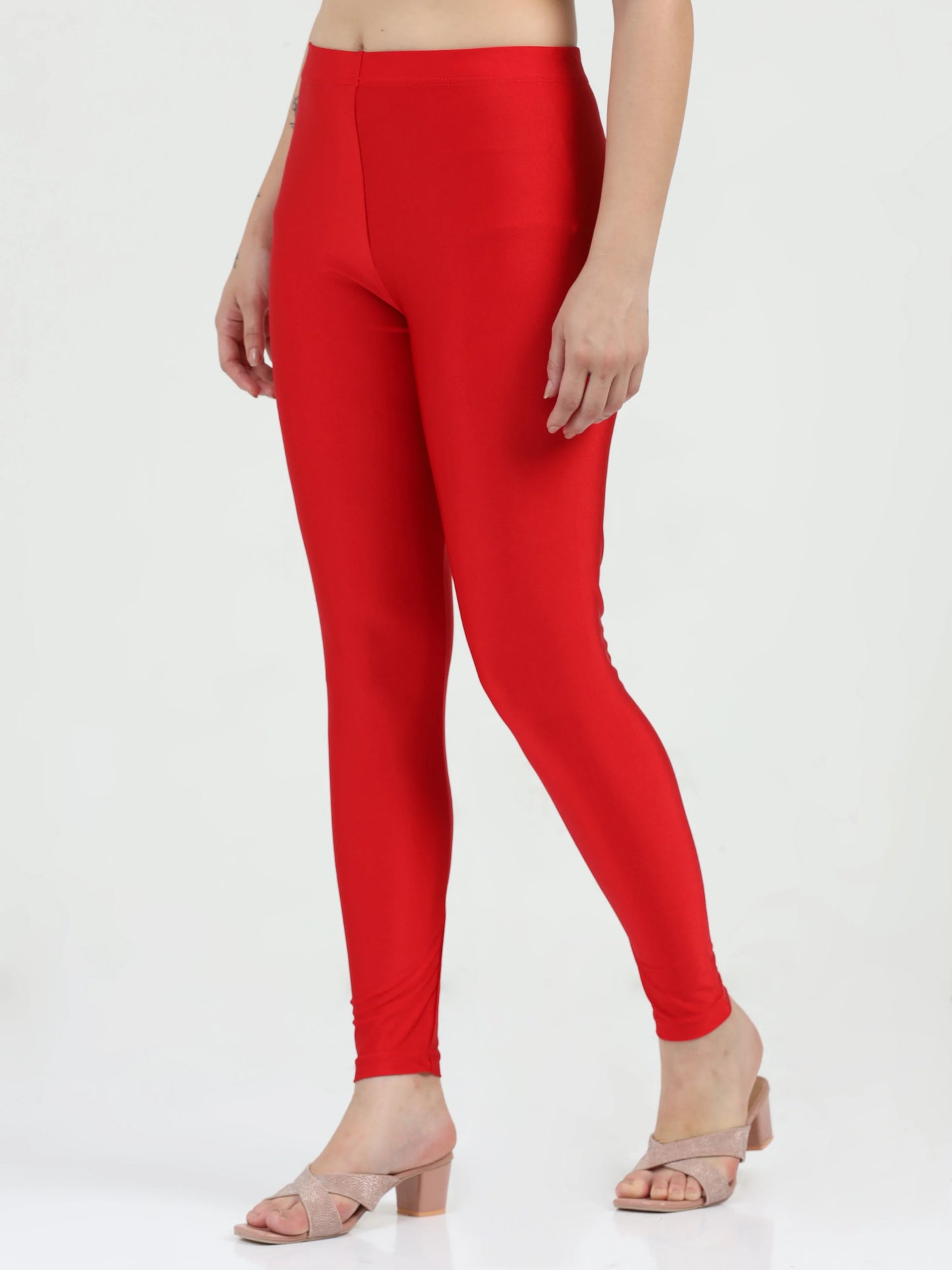 Nylon Shimmer Leggings Spandex for Women - Red