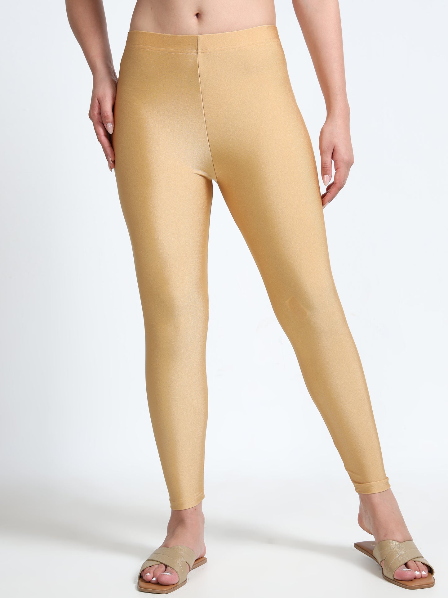 Nylon Shimmer Leggings Spandex for Women - Gold
