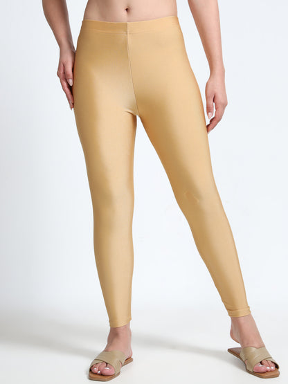Nylon Shimmer Leggings Spandex for Women - Gold