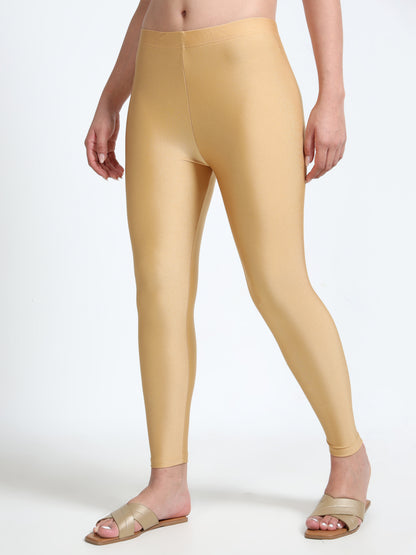 Nylon Shimmer Leggings Spandex for Women - Gold