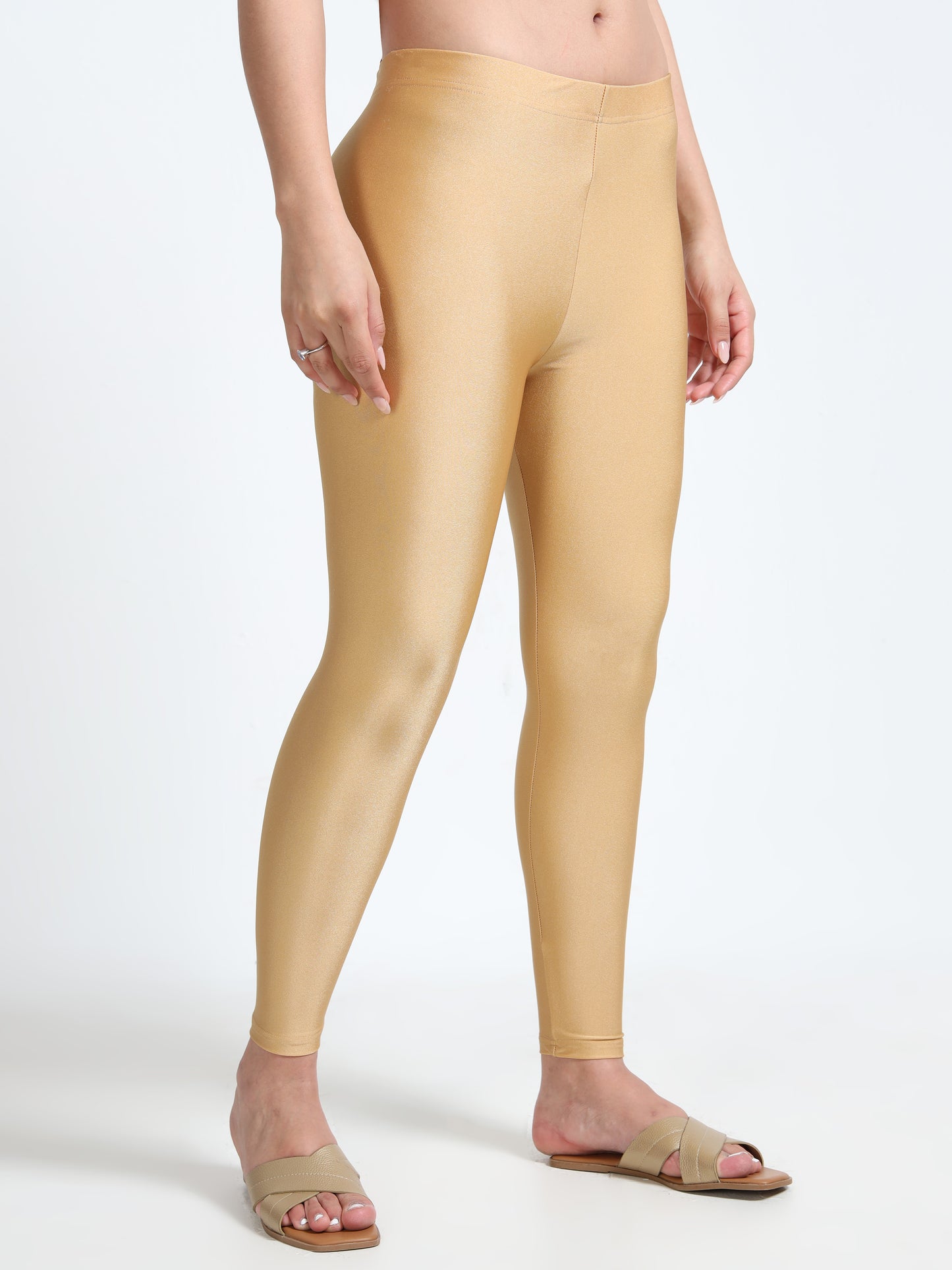 Nylon Shimmer Leggings Spandex for Women - Gold