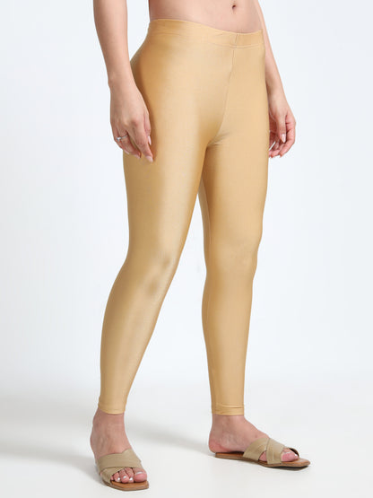 Nylon Shimmer Leggings Spandex for Women - Gold
