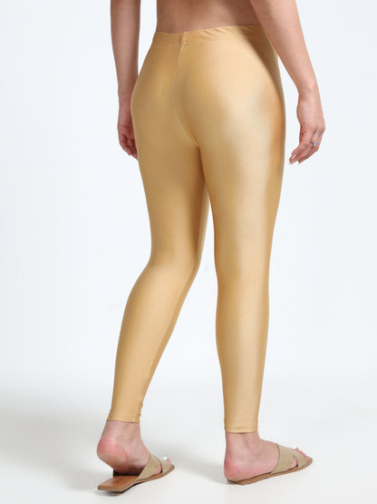 Nylon Shimmer Leggings Spandex for Women - Gold