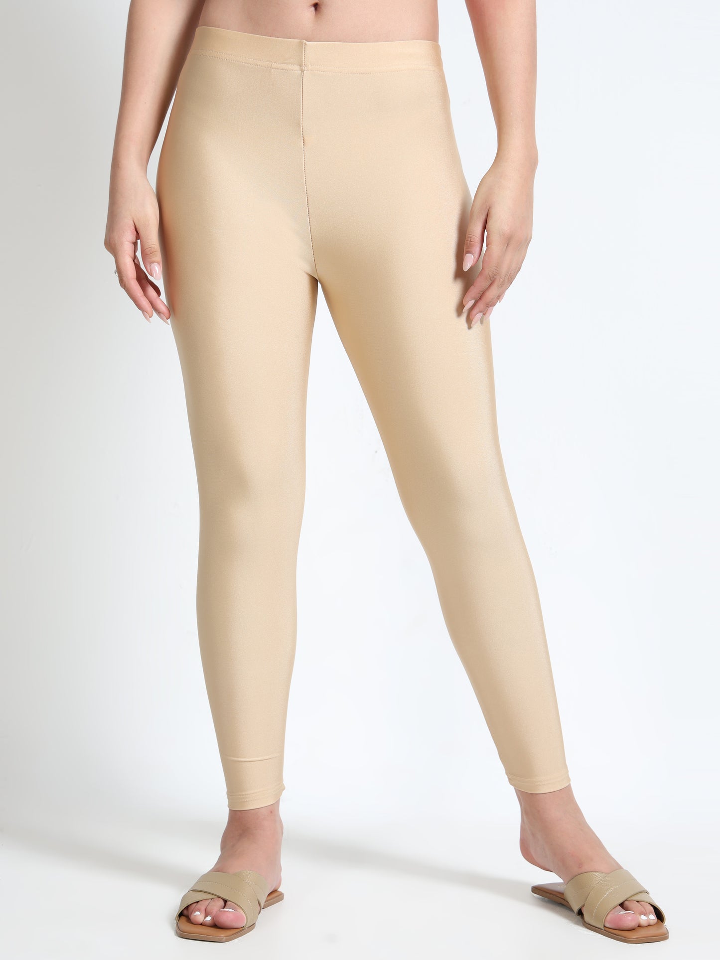 Nylon Shimmer Leggings Spandex for Women - Light Gold