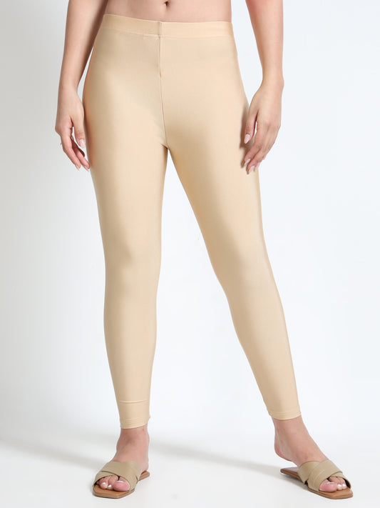 Nylon Shimmer Leggings Spandex for Women - Light Gold