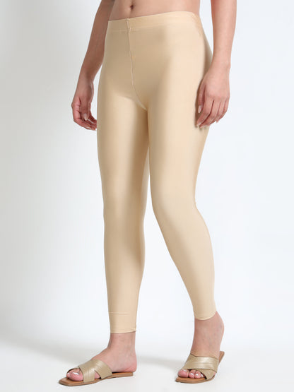 Nylon Shimmer Leggings Spandex for Women - Light Gold