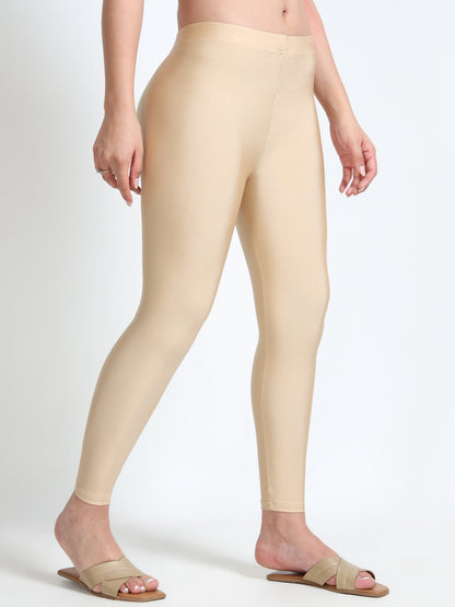 Nylon Shimmer Leggings Spandex for Women - Light Gold