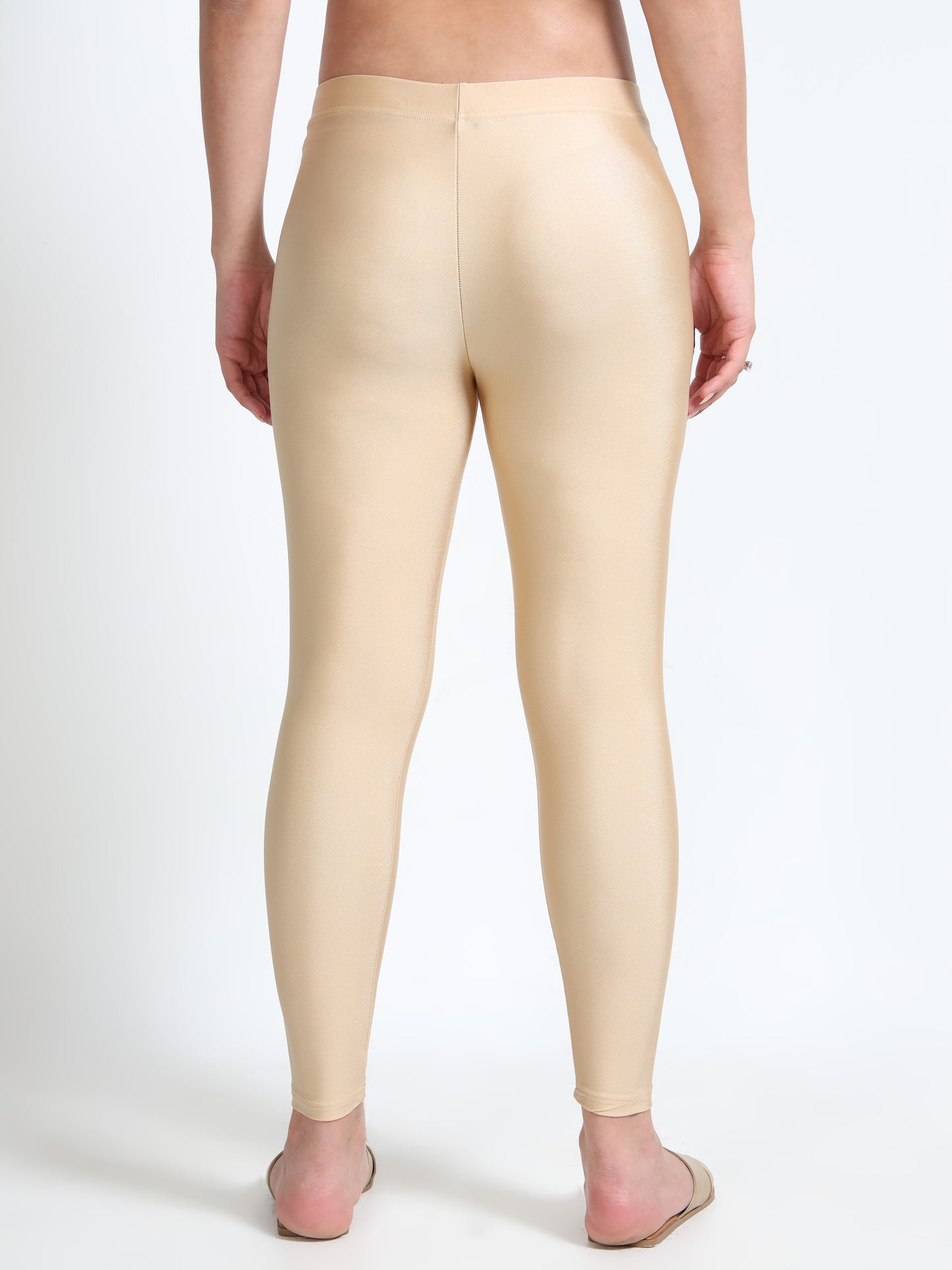 Nylon Shimmer Leggings Spandex for Women - Light Gold