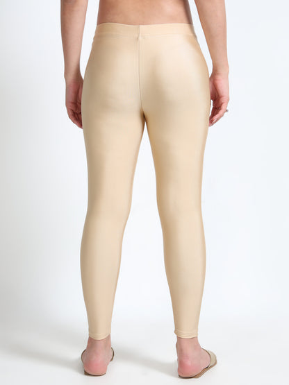 Nylon Shimmer Leggings Spandex for Women - Light Gold