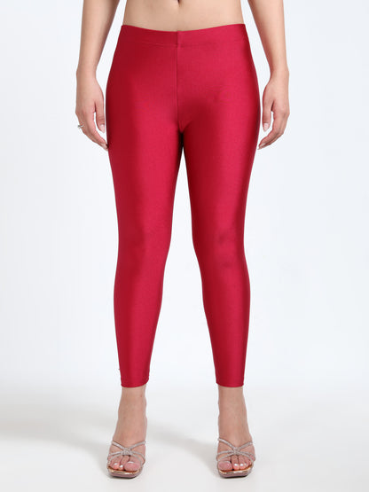 Nylon Shimmer Leggings Spandex for Women - Dark Red