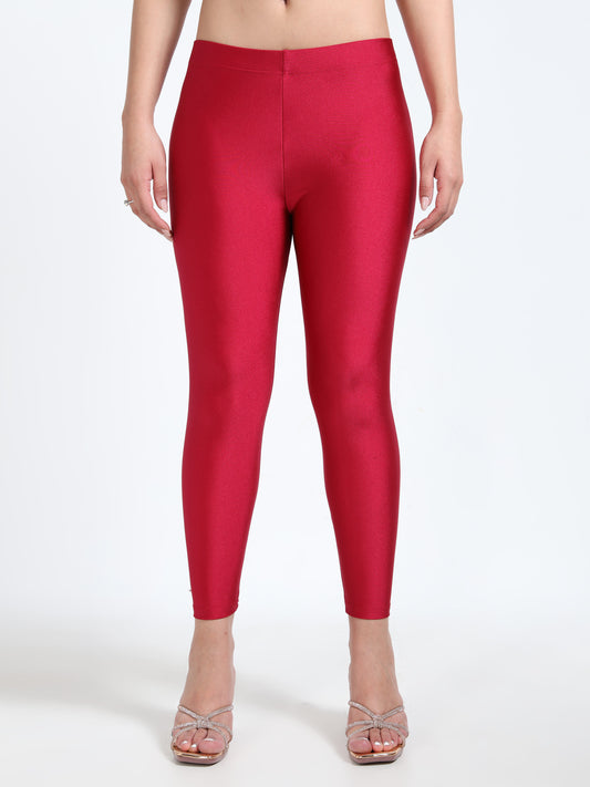 Nylon Shimmer Leggings Spandex for Women - Dark Red