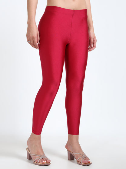 Nylon Shimmer Leggings Spandex for Women - Dark Red