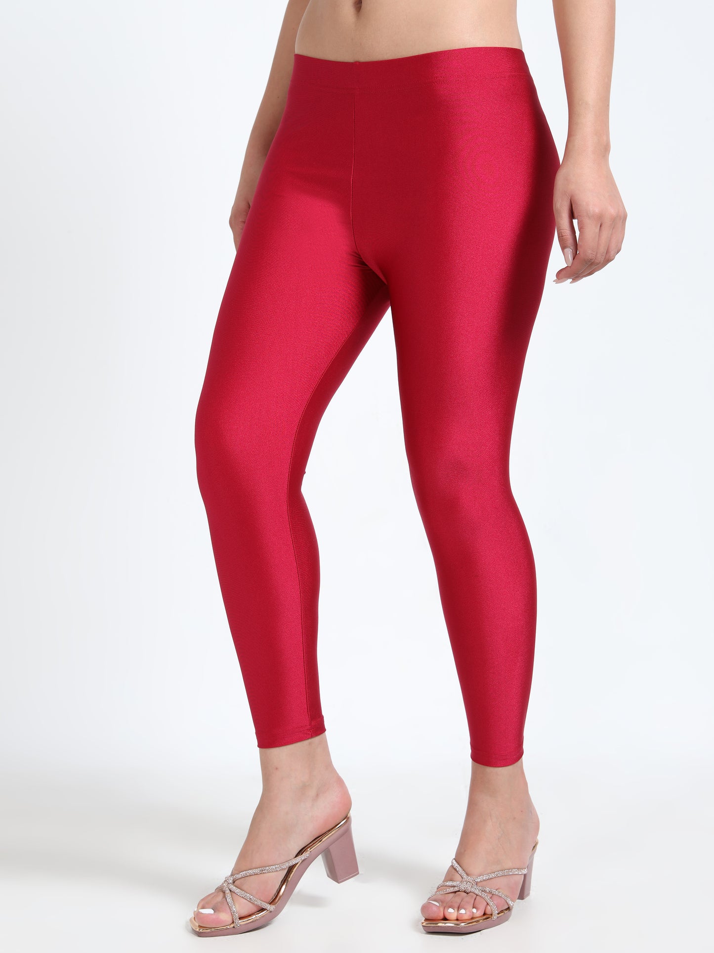 Nylon Shimmer Leggings Spandex for Women - Dark Red