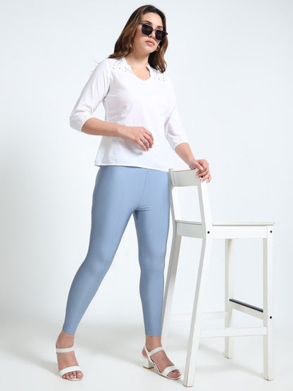 Nylon Shimmer Leggings Spandex for Women - Steel Grey
