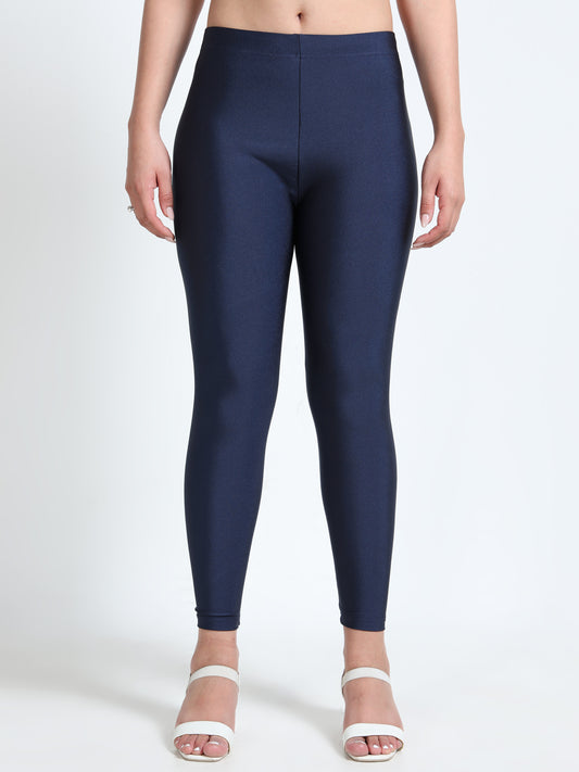 Nylon Shimmer Leggings Spandex for Women - Navy Blue