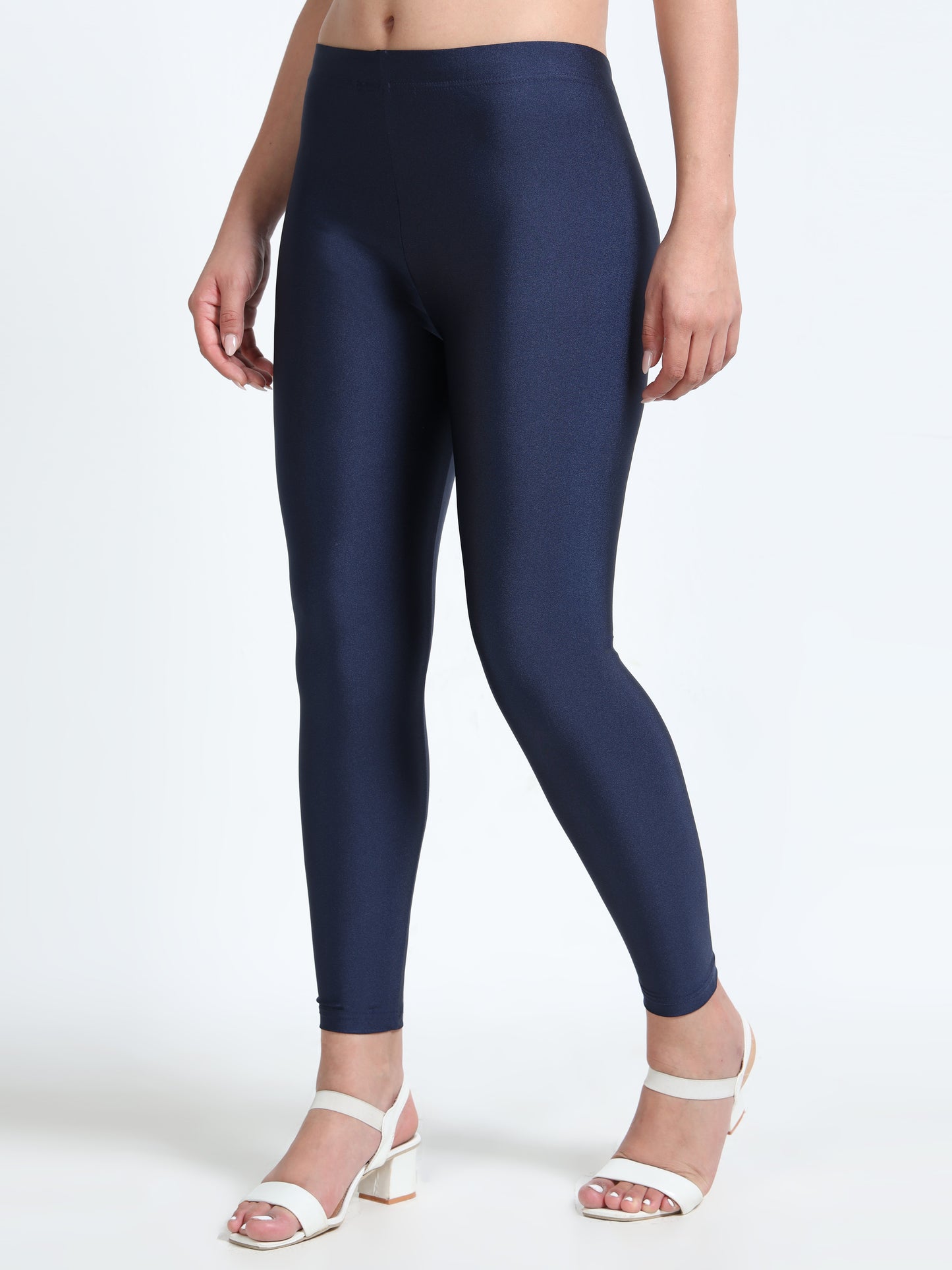 Nylon Shimmer Leggings Spandex for Women - Navy Blue