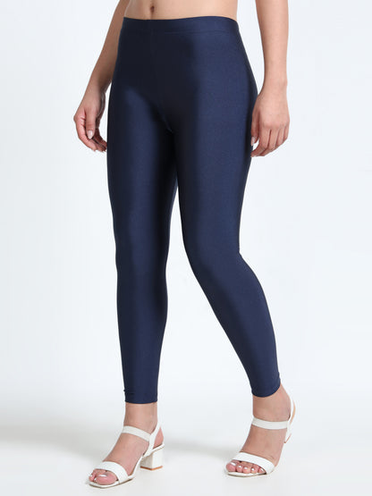 Nylon Shimmer Leggings Spandex for Women - Navy Blue