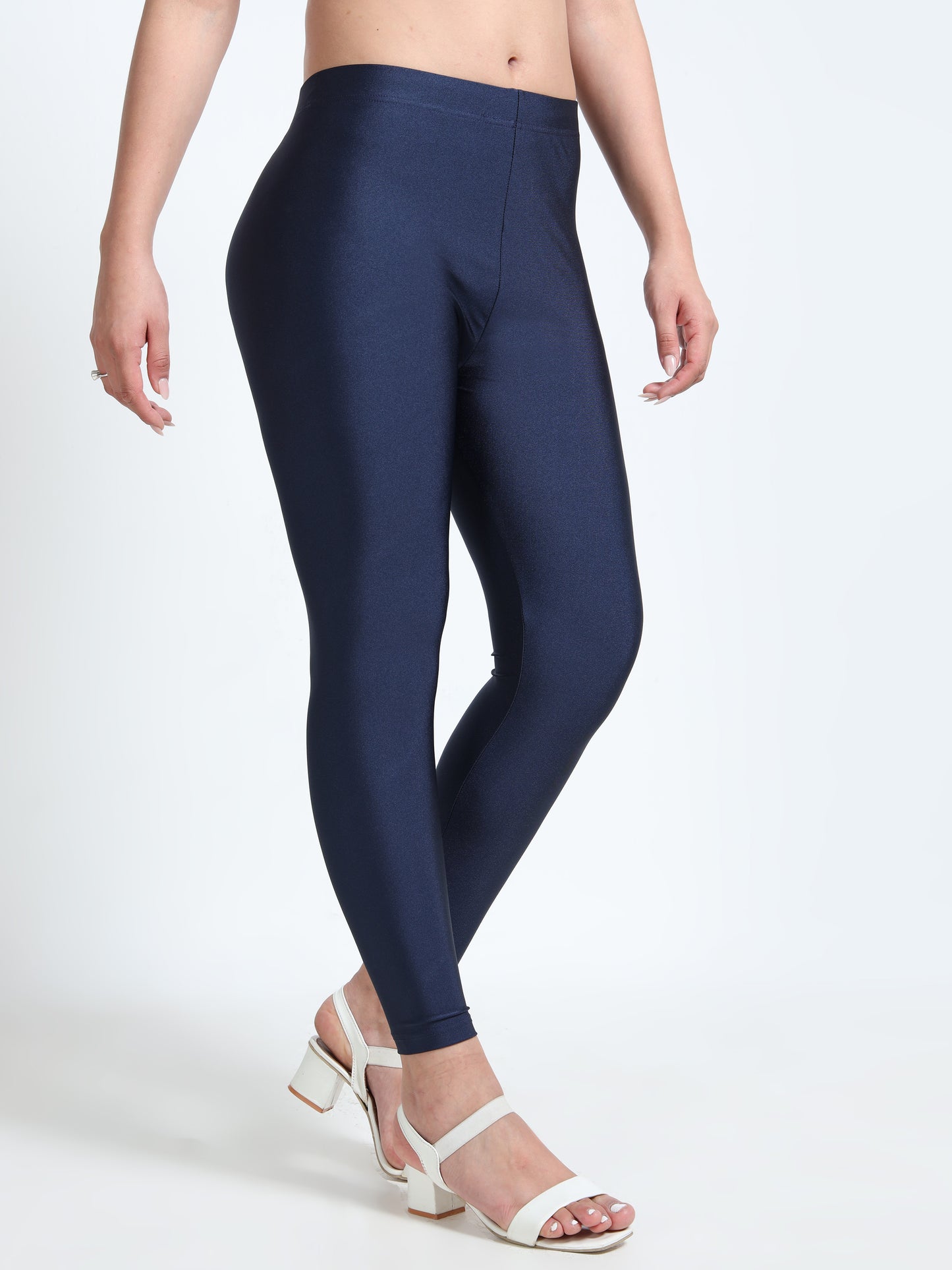 Nylon Shimmer Leggings Spandex for Women - Navy Blue