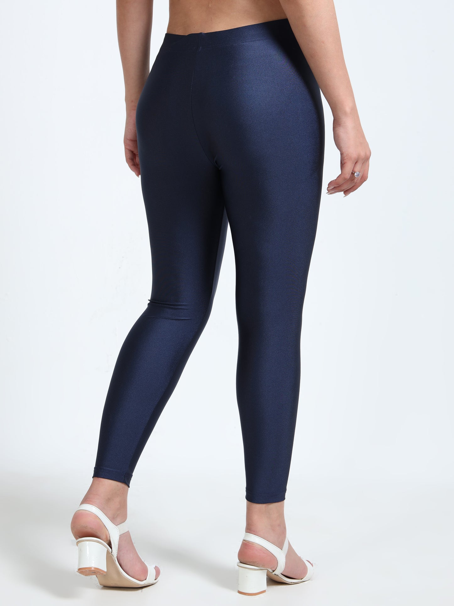 Nylon Shimmer Leggings Spandex for Women - Navy Blue