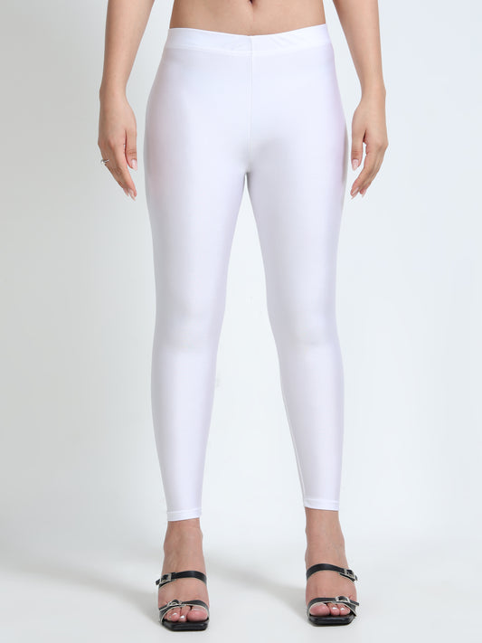 Nylon Shimmer Leggings Spandex for Women - White