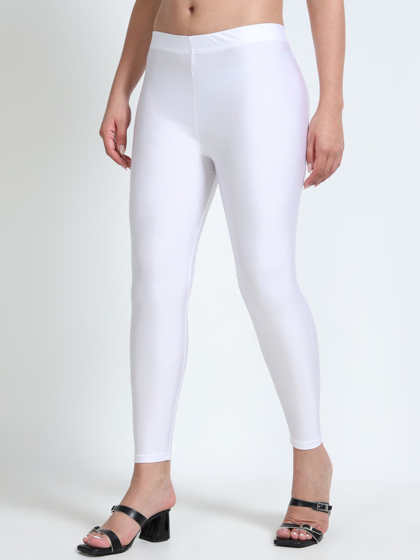 Nylon Shimmer Leggings Spandex for Women - White