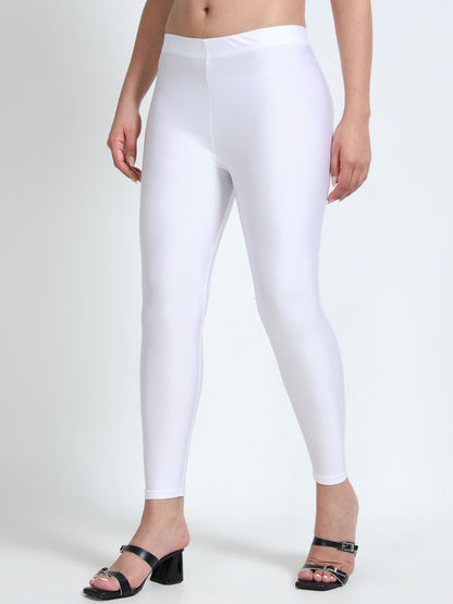 Nylon Shimmer Leggings Spandex for Women - White