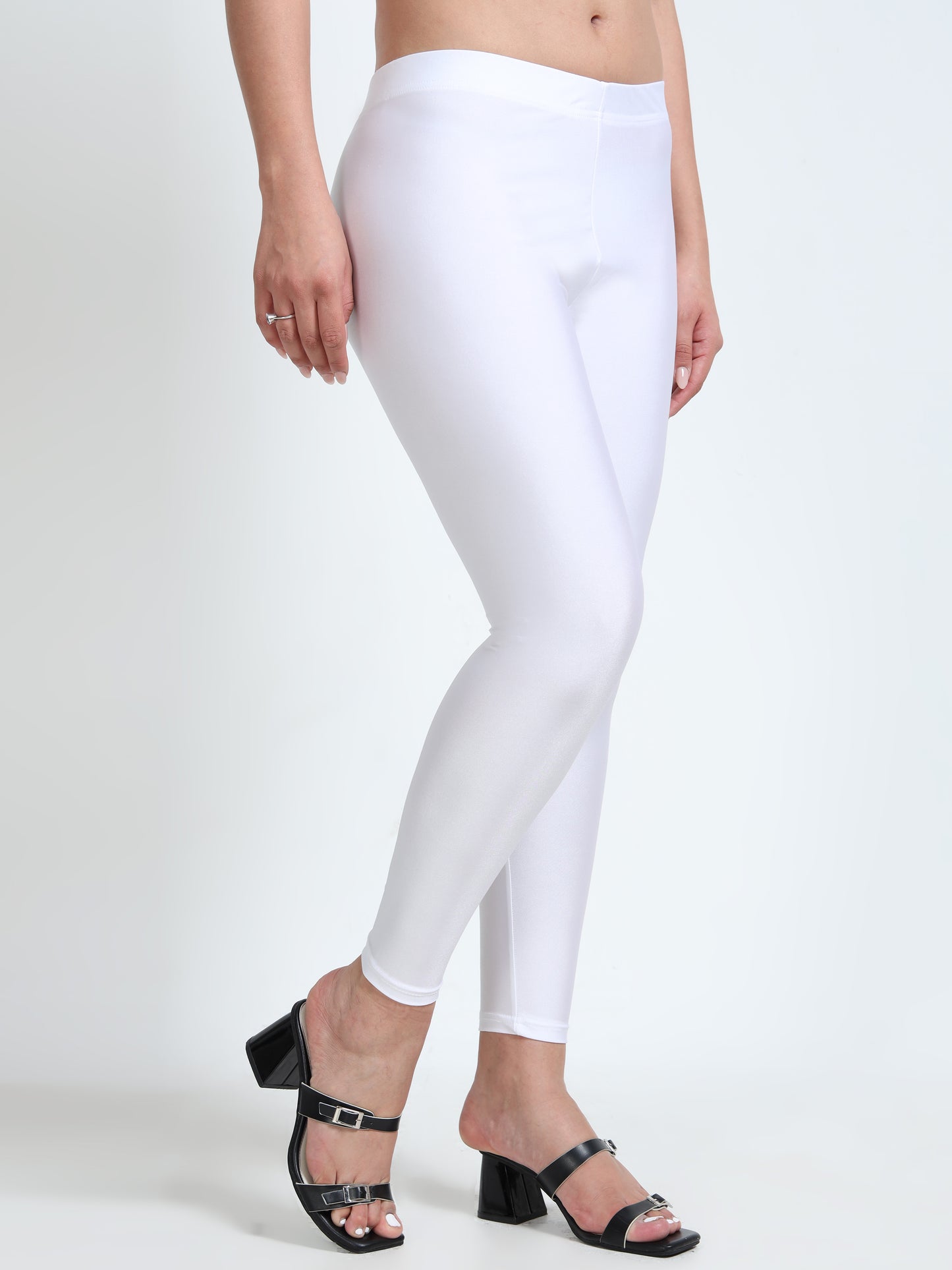 Nylon Shimmer Leggings Spandex for Women - White