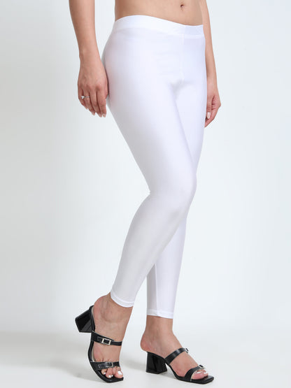 Nylon Shimmer Leggings Spandex for Women - White