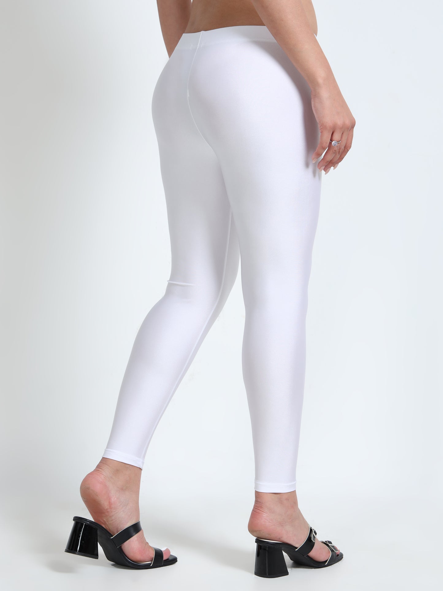 Nylon Shimmer Leggings Spandex for Women - White