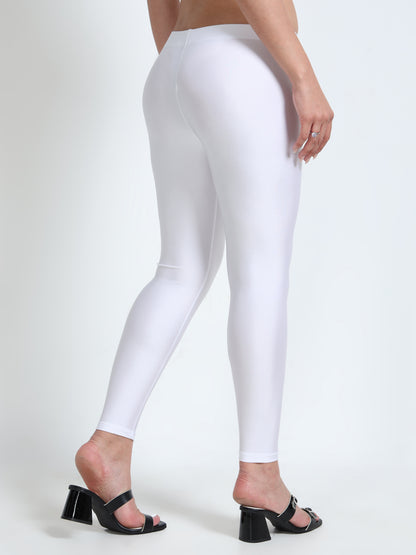 Nylon Shimmer Leggings Spandex for Women - White