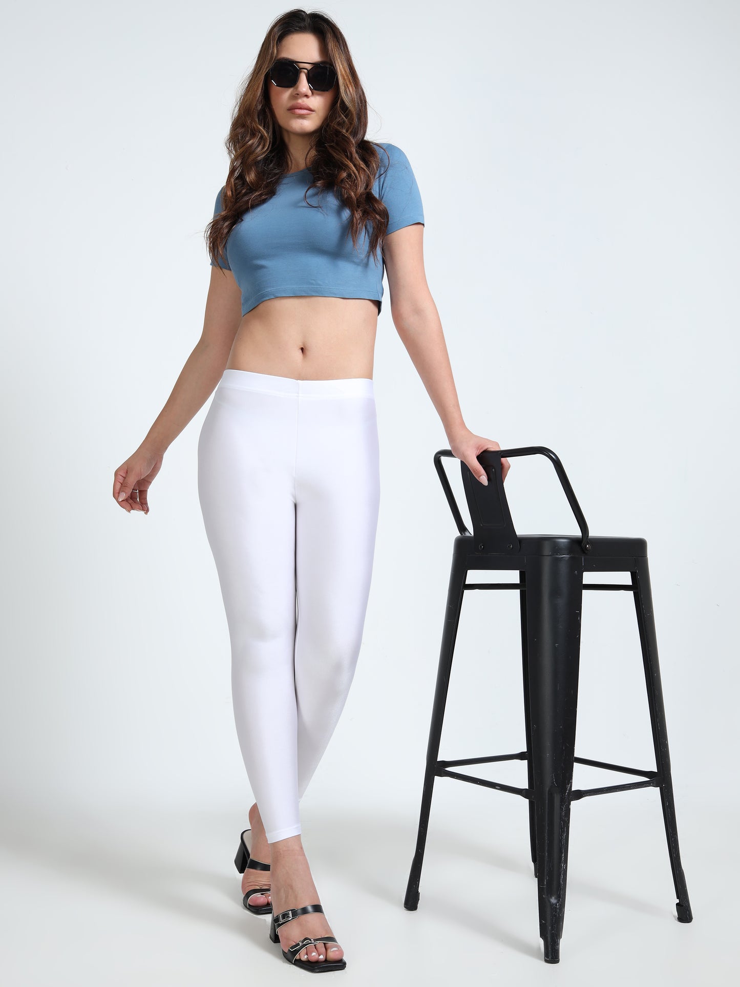 Nylon Shimmer Leggings Spandex for Women - White