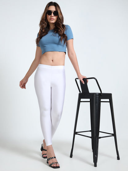 Nylon Shimmer Leggings Spandex for Women - White