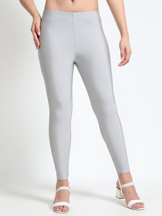 Nylon Shimmer Leggings Spandex for Women - Silver