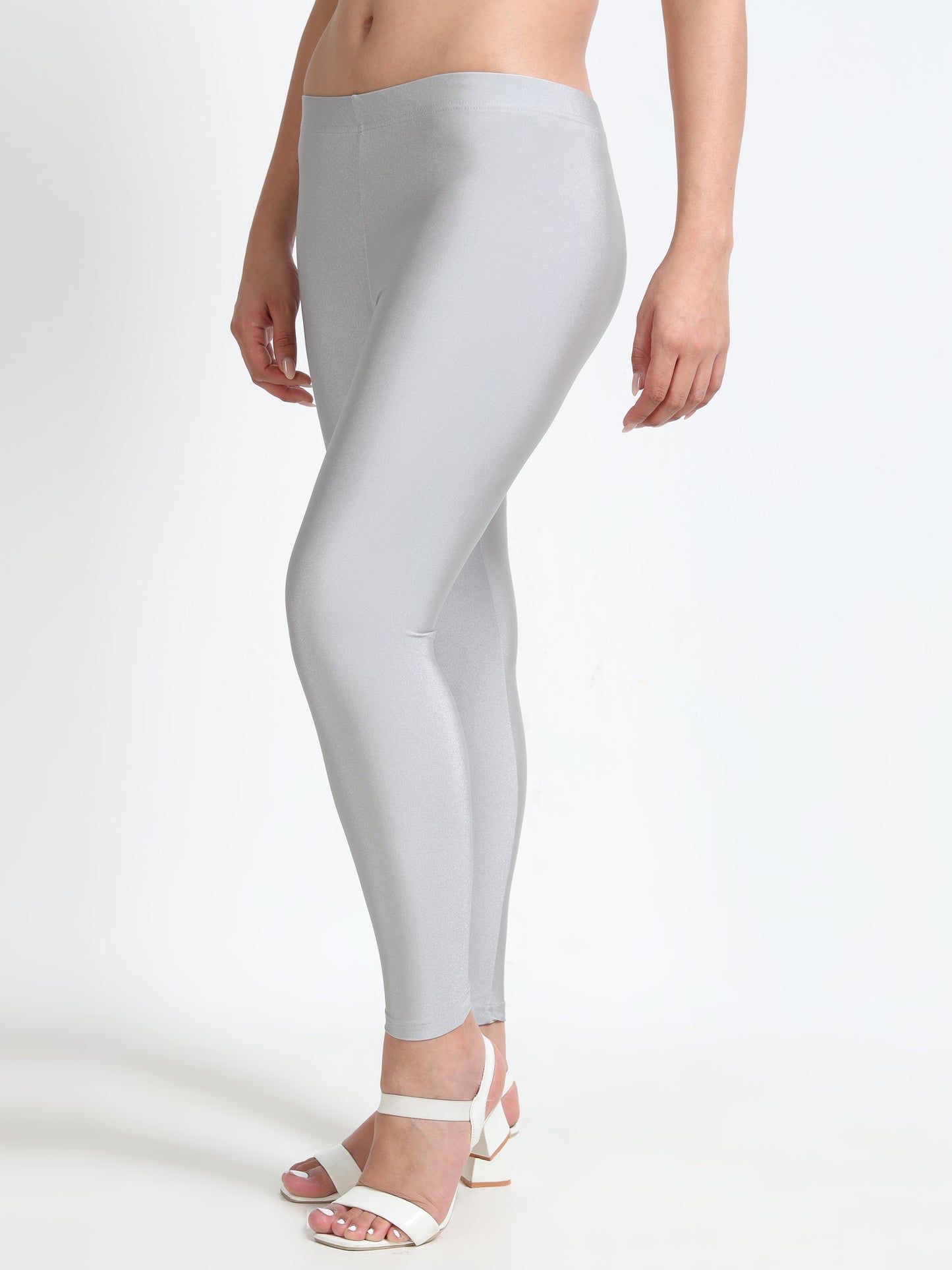Nylon Shimmer Leggings Spandex for Women - Silver