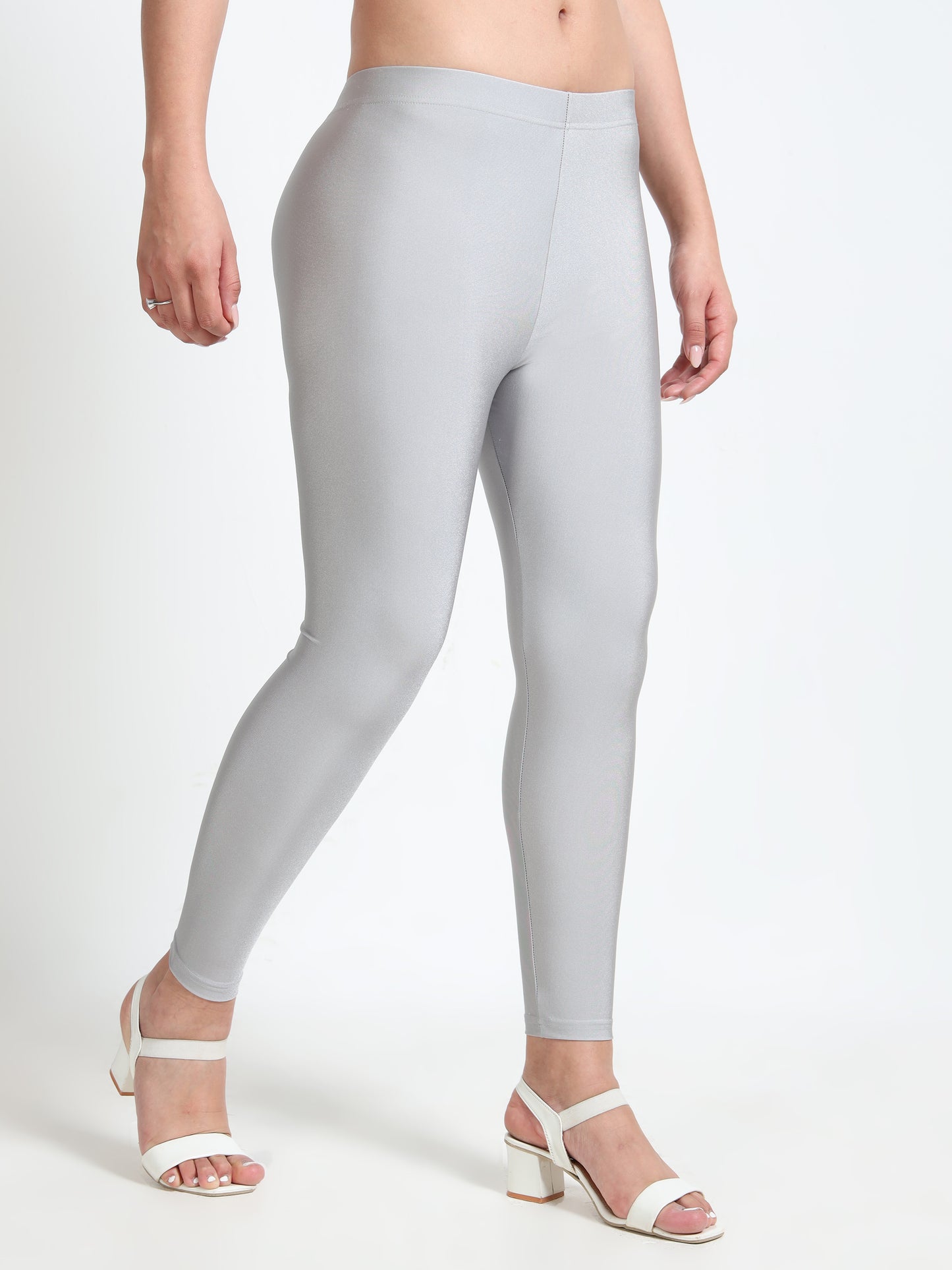 Nylon Shimmer Leggings Spandex for Women - Silver