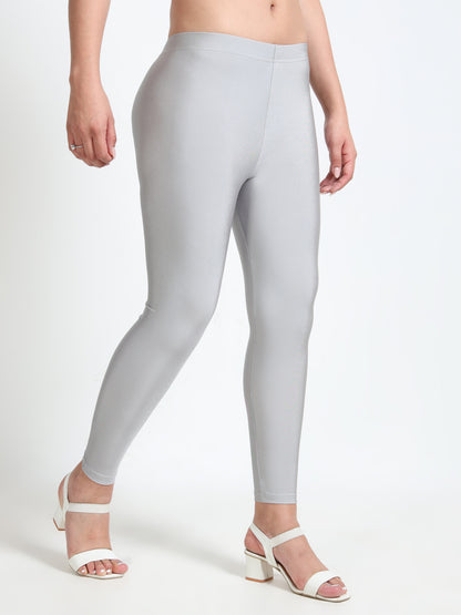 Nylon Shimmer Leggings Spandex for Women - Silver
