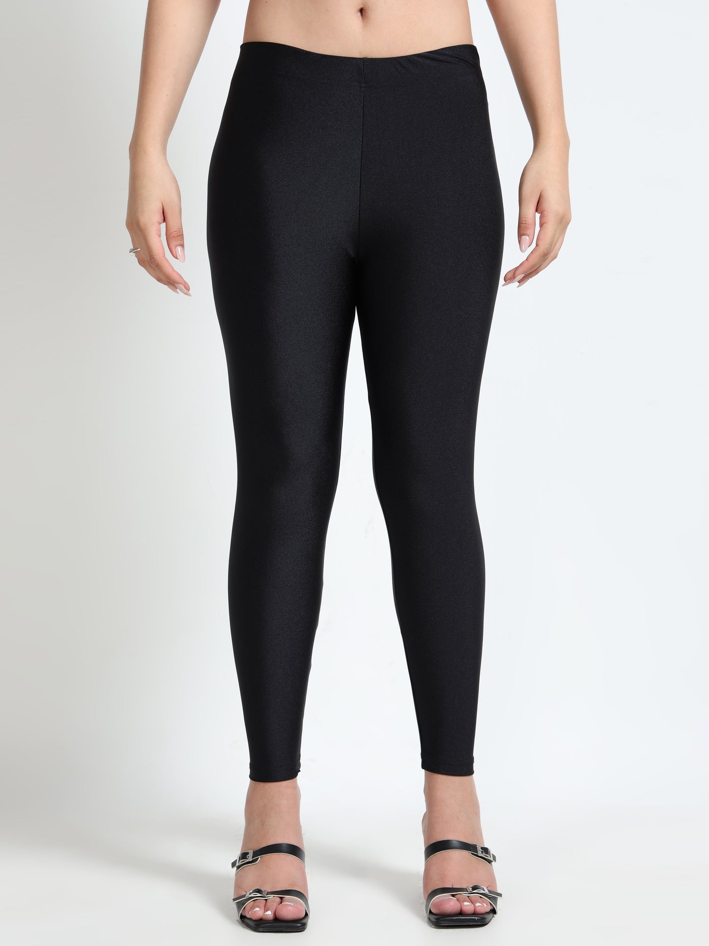 Nylon Shimmer Leggings Spandex for Women - Black