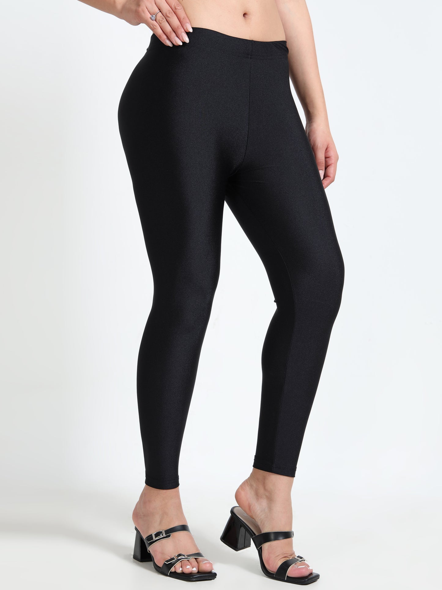 Nylon Shimmer Leggings Spandex for Women - Black
