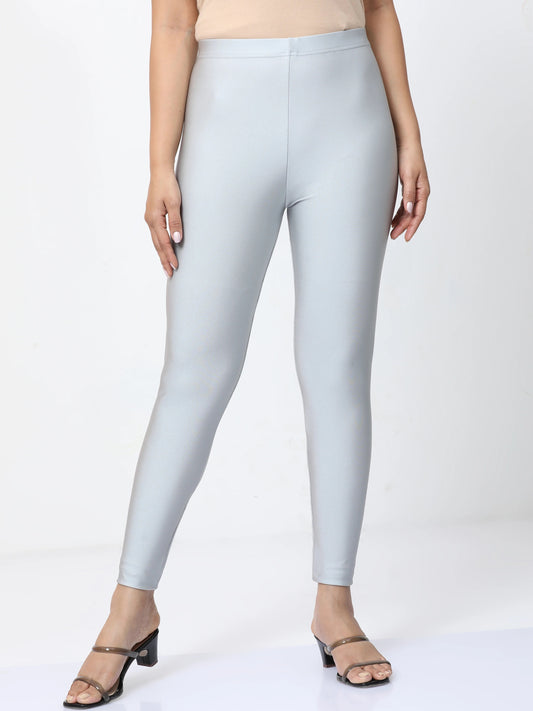 Nylon Shimmer Leggings Spandex for Women - Silver