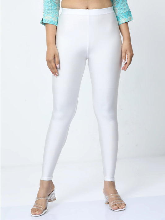 Nylon Shimmer Leggings Spandex for Women - White