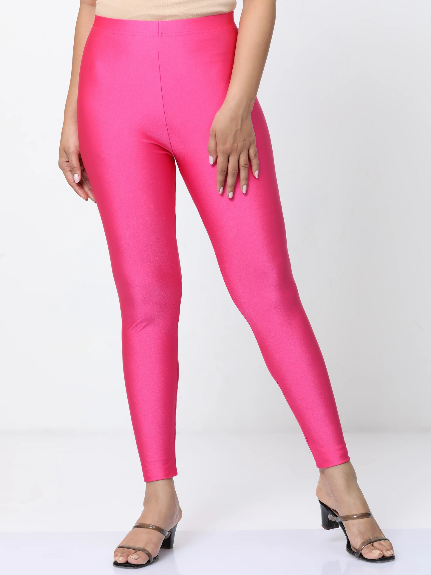 Nylon Shimmer Leggings Spandex for Women - Fuchsia