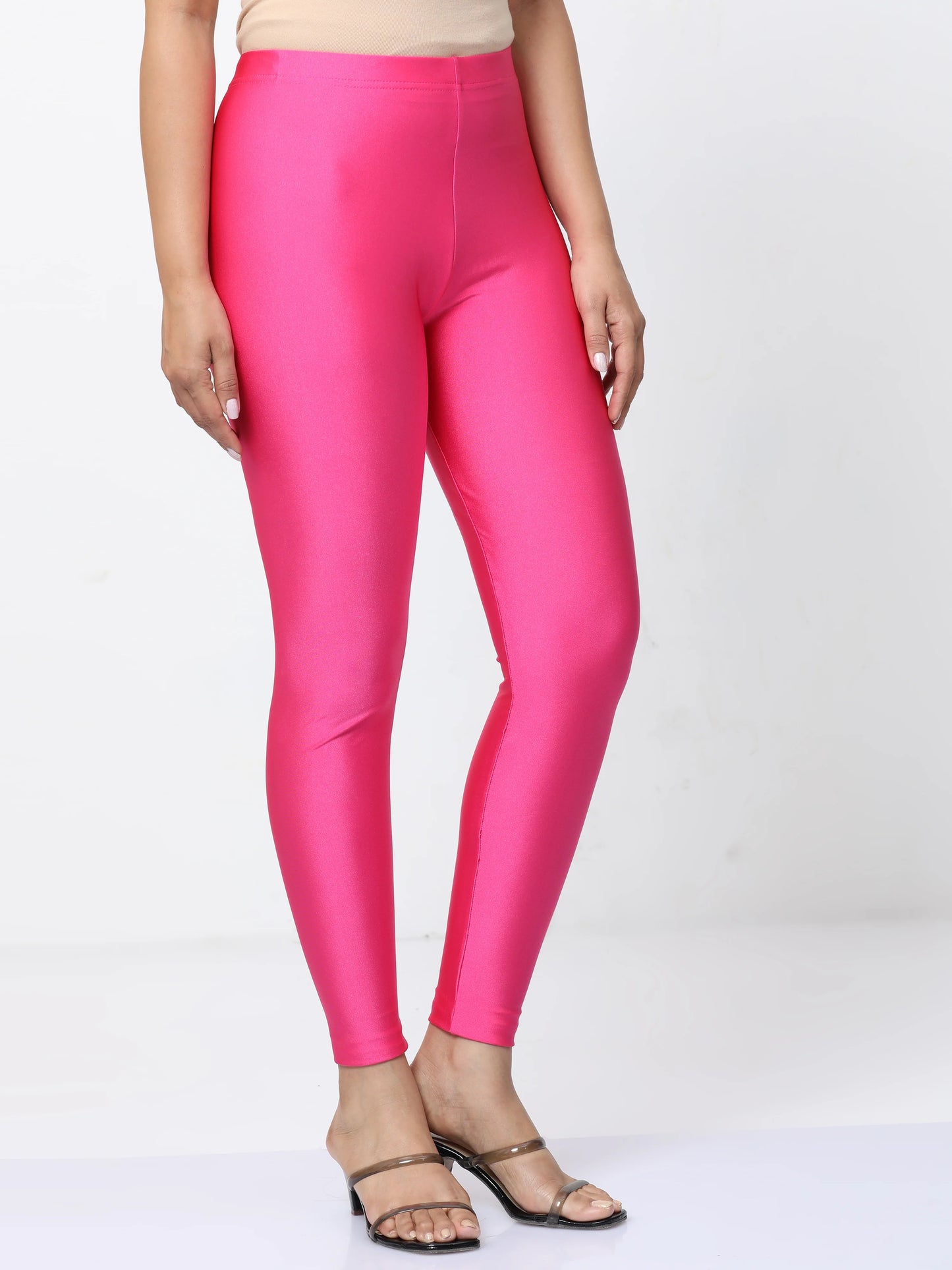 Nylon Shimmer Leggings Spandex for Women - Fuchsia