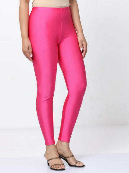 Nylon Shimmer Leggings Spandex for Women - Fuchsia