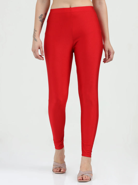 Nylon Shimmer Leggings Spandex for Women - Red